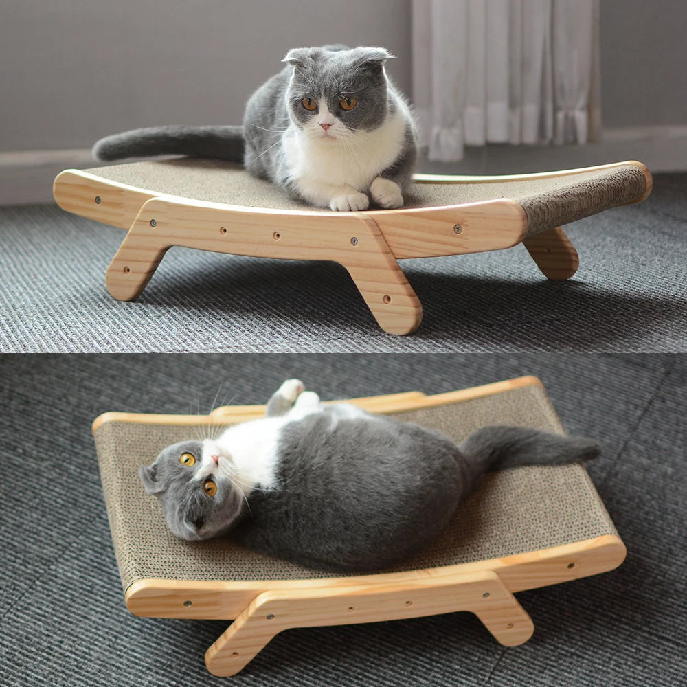 3-in-1 Wooden Frame Cat Scratcher and Lounge Bed