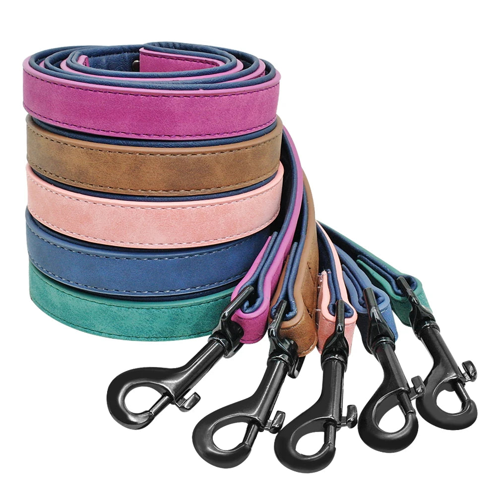 Premium 4ft Soft Leather Dog Leash with Padded Handle