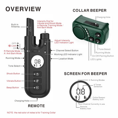 Remote-Controlled Dog Collar with Beeper for Hunting and Training - 800M Range