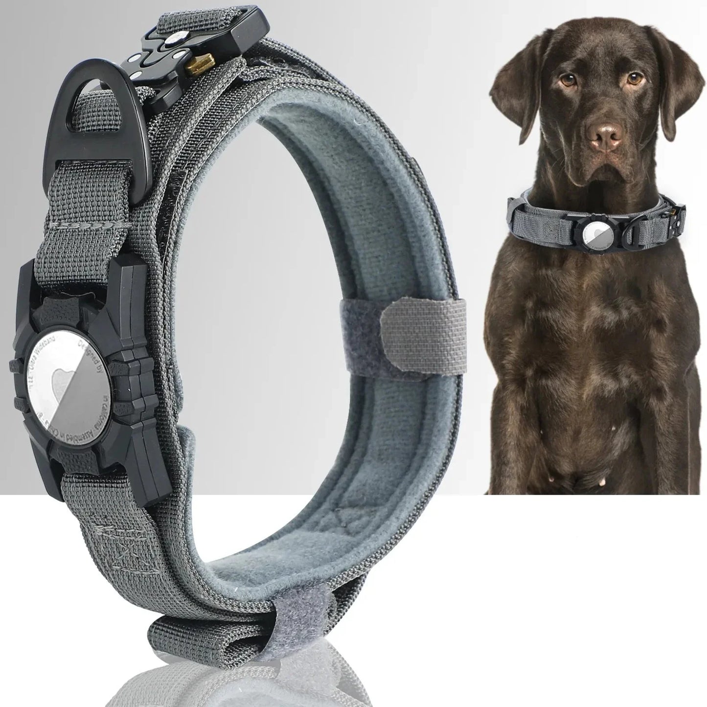 AirTag-Compatible Tactical Dog Collar with Handle