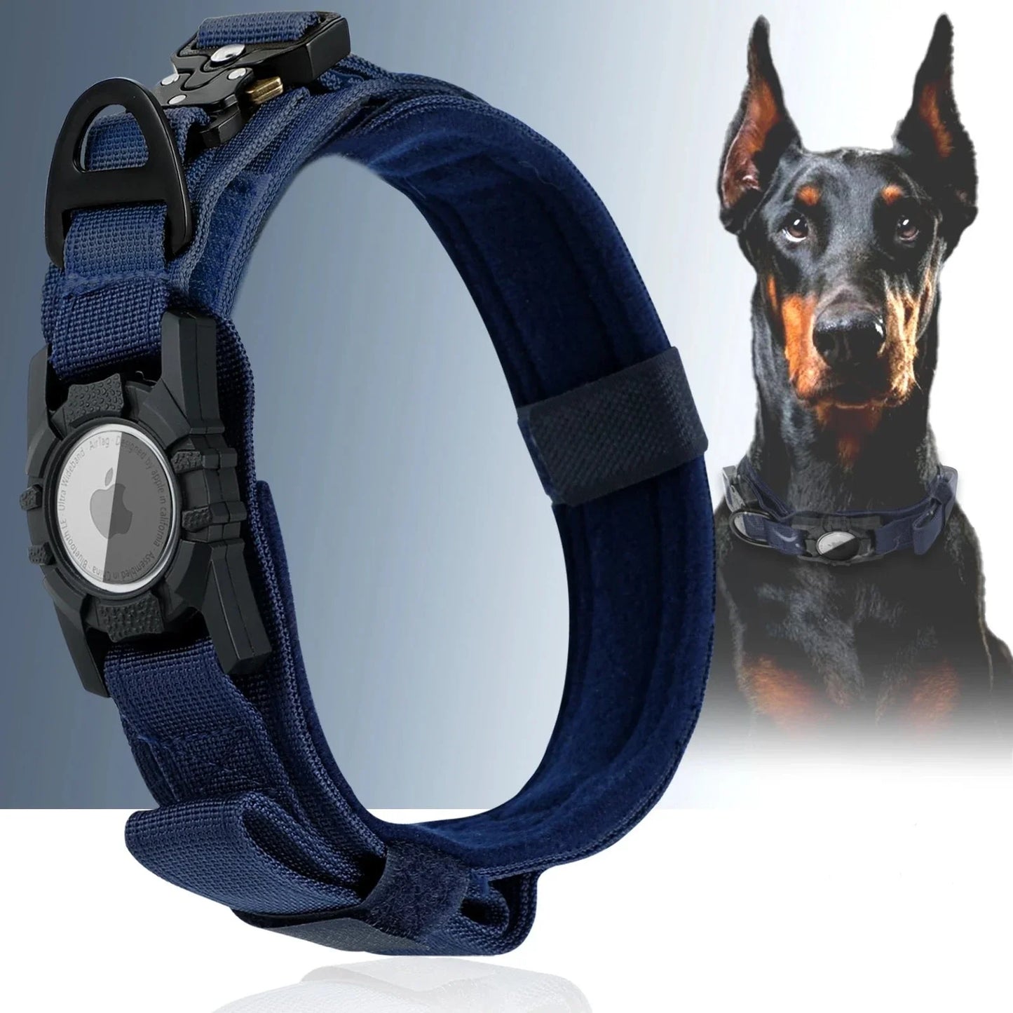 AirTag-Compatible Tactical Dog Collar with Handle