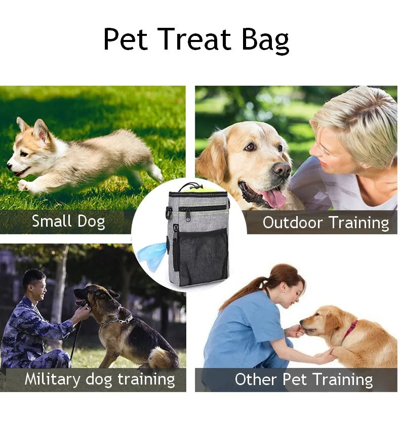 Portable Pet Treat Bag with Adjustable Waist Belt and Multi-function Features