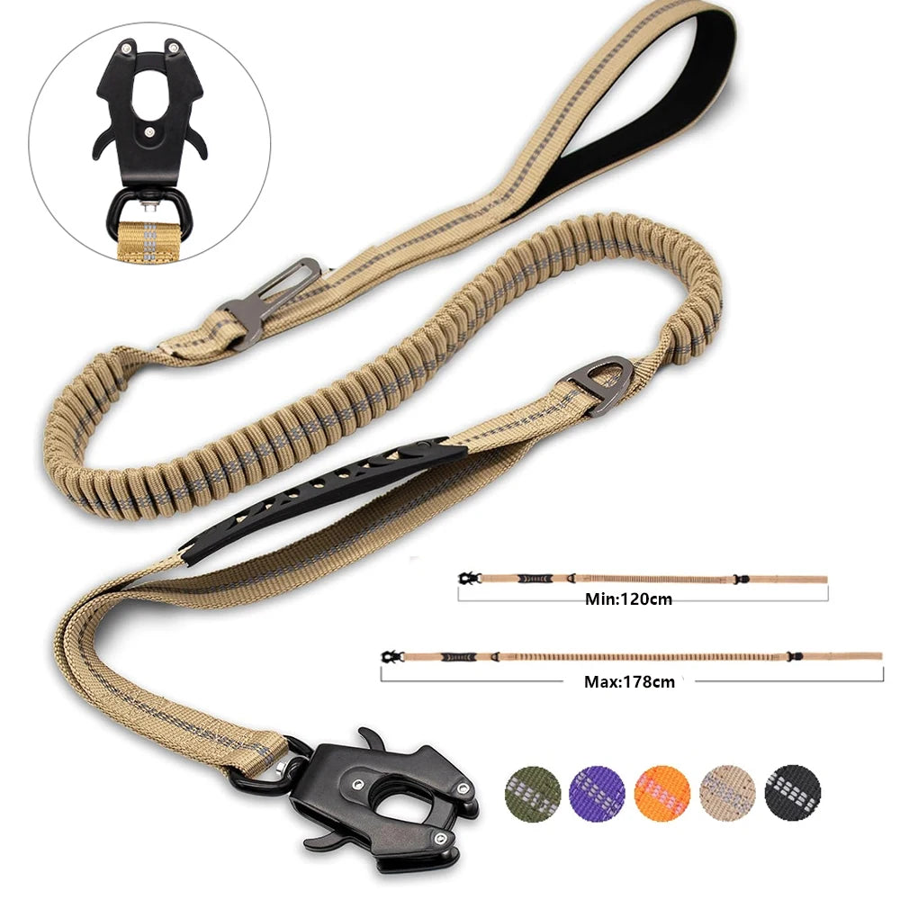 Reflective Shock Absorbing Pet Leash with Car Seatbelt for Large Dogs