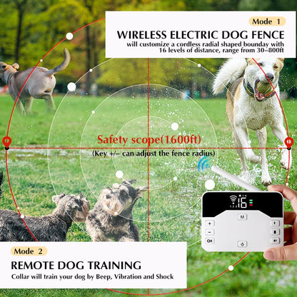 2-in-1 Wireless Dog Fence System & Remote Training Collar