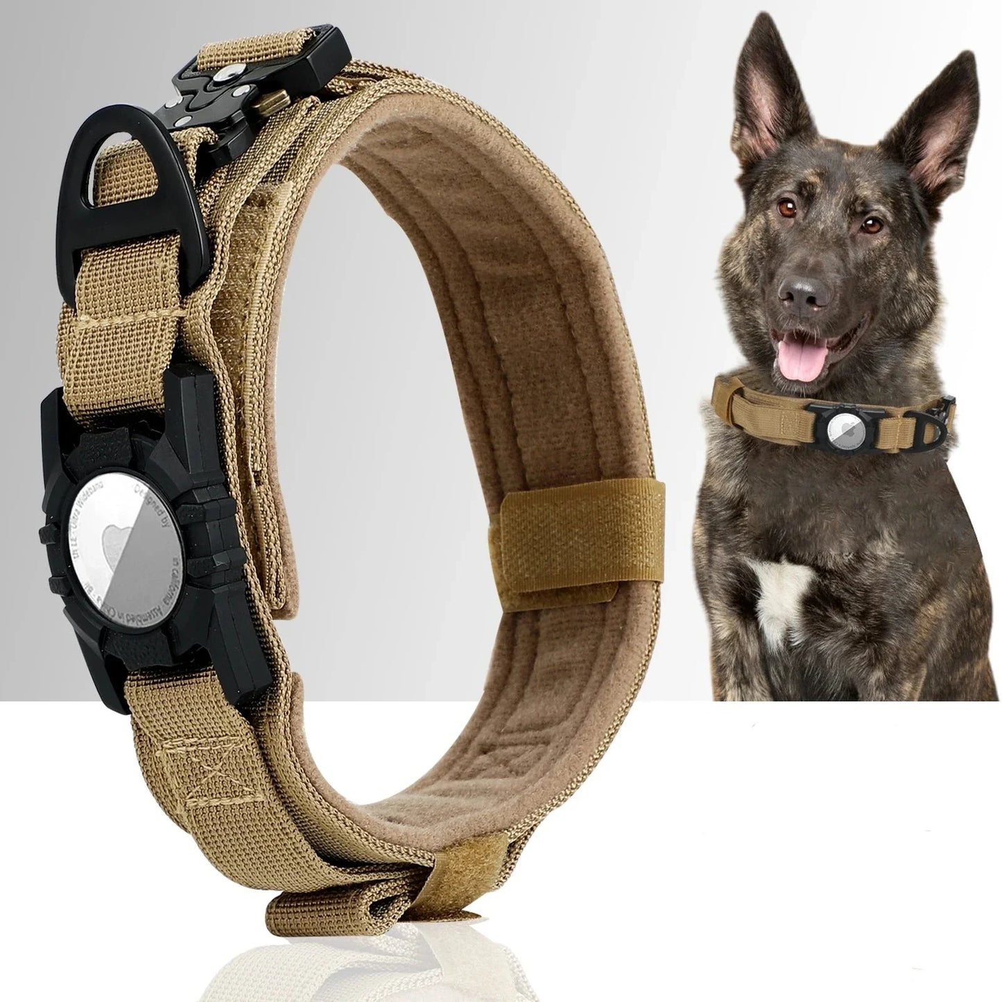 AirTag-Compatible Tactical Dog Collar with Handle