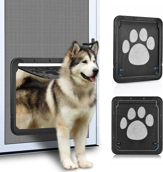 Pet Door Safety Lockable Magnetic Screen with Dog Paw Print Design
