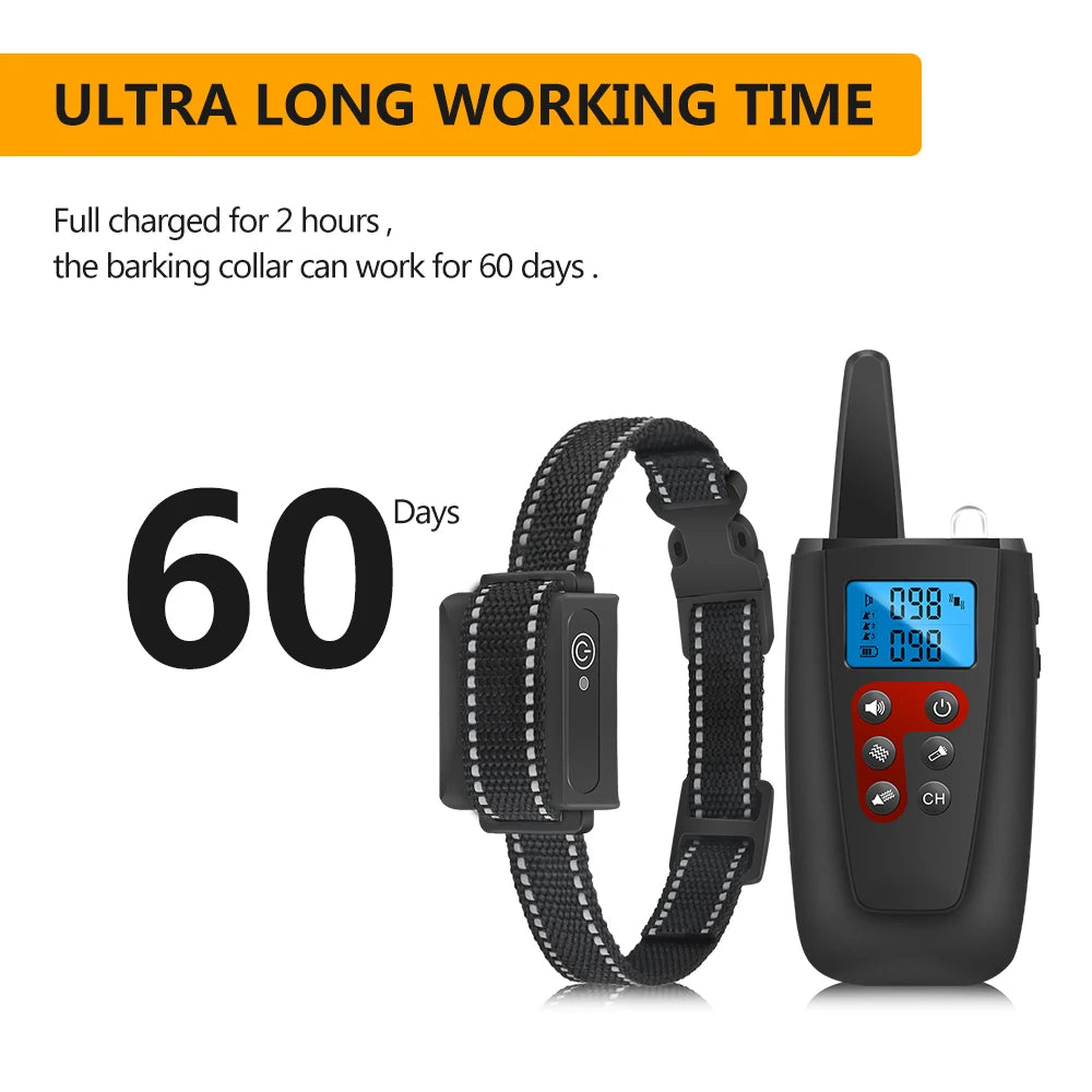 3-Mode Anti-Bark Dog Training Collar with Long-Distance Remote (No Shock Mode)