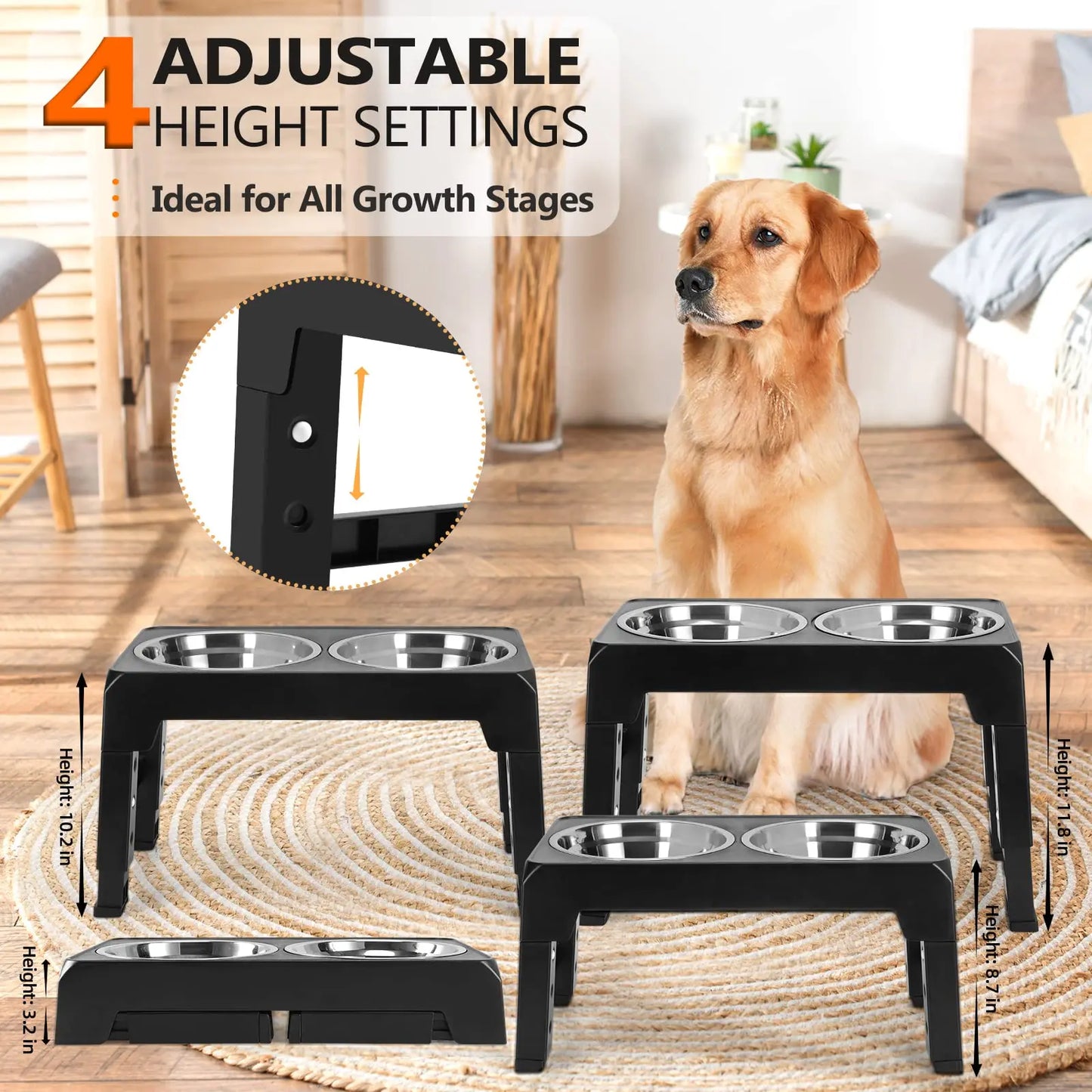 Elevated Pet Feeder Adjustable Height