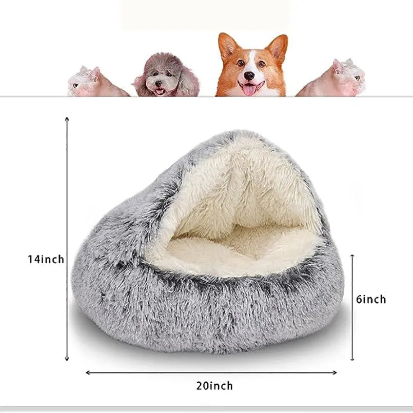 Luxurious Plush Pet Bed with Convertible Cover for Cats and Small Dogs