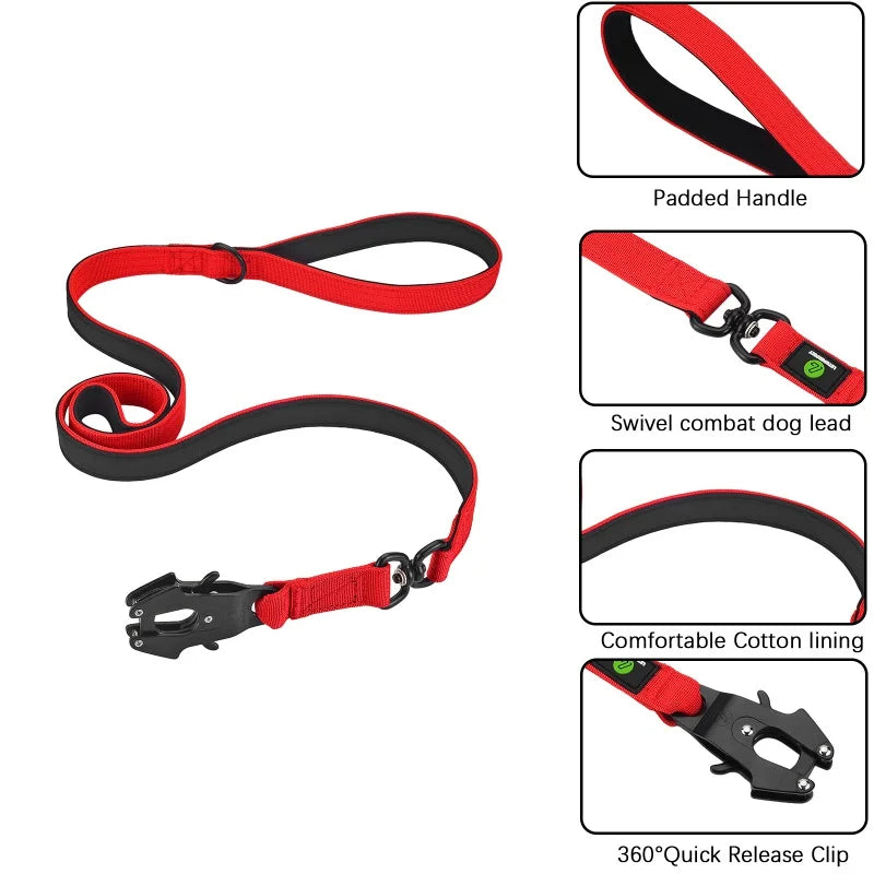 Quick Release Military Traffic Dog Leash with Heavy Duty Nylon Collar