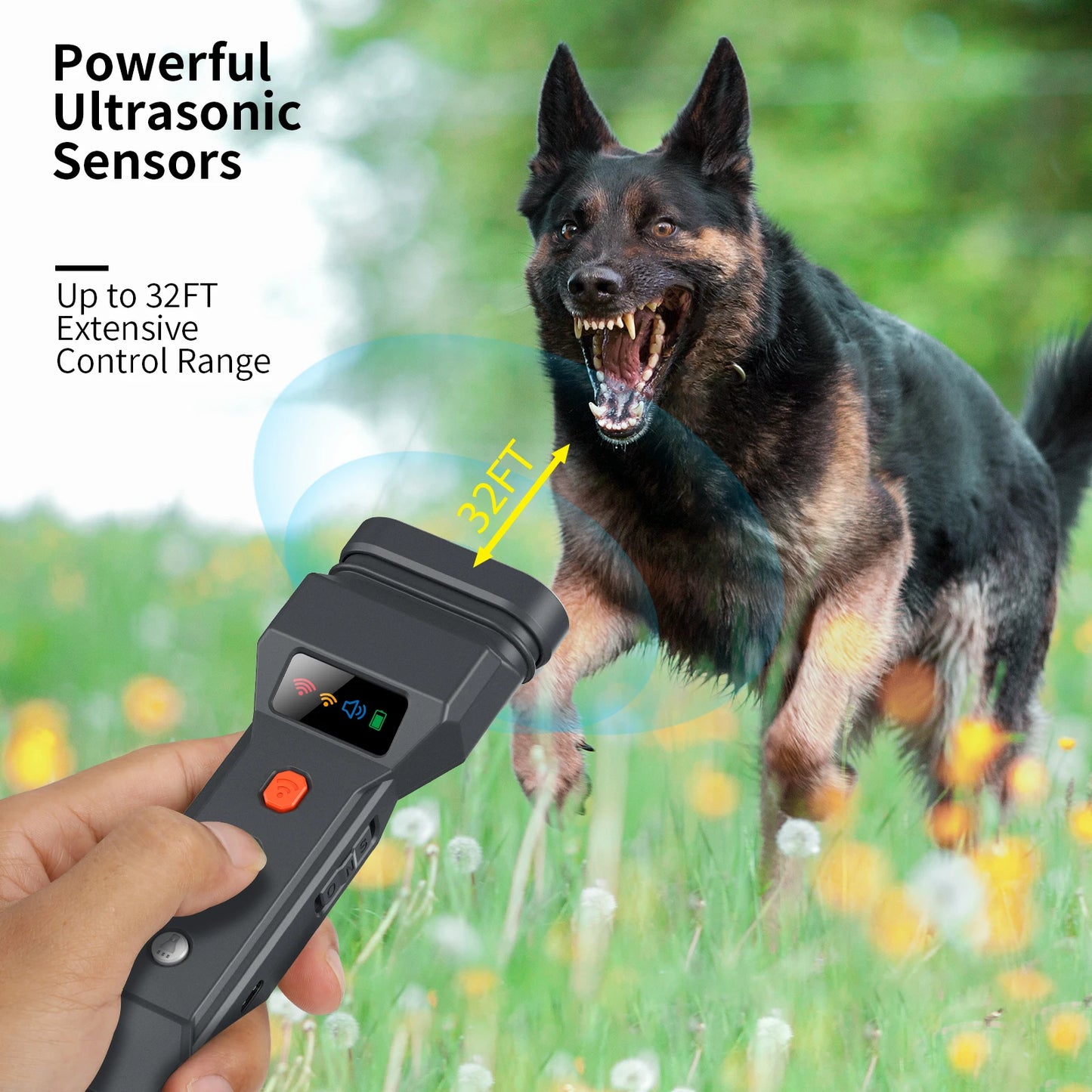 Ultrasonic Dog Repeller with Flashlight and Beeper