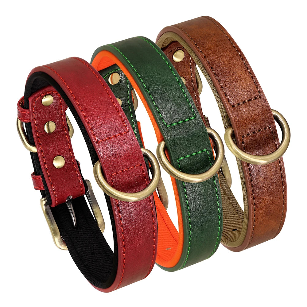 Soft Padded PU Adjustable Leather Dog Collar for Small and Medium Dogs