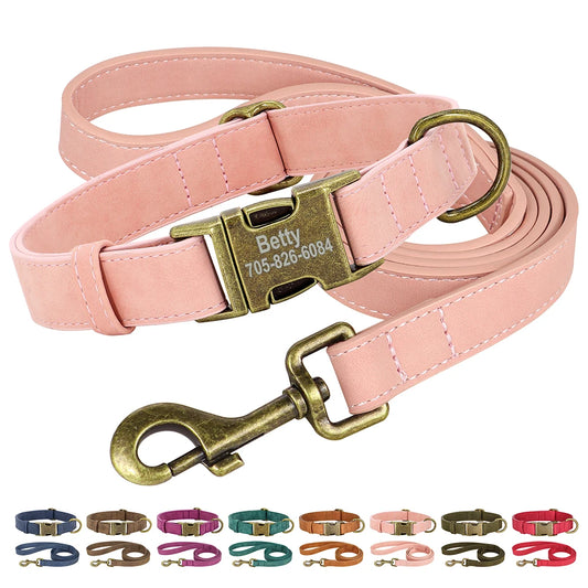 Personalised Leather Dog Collar and Lead Set