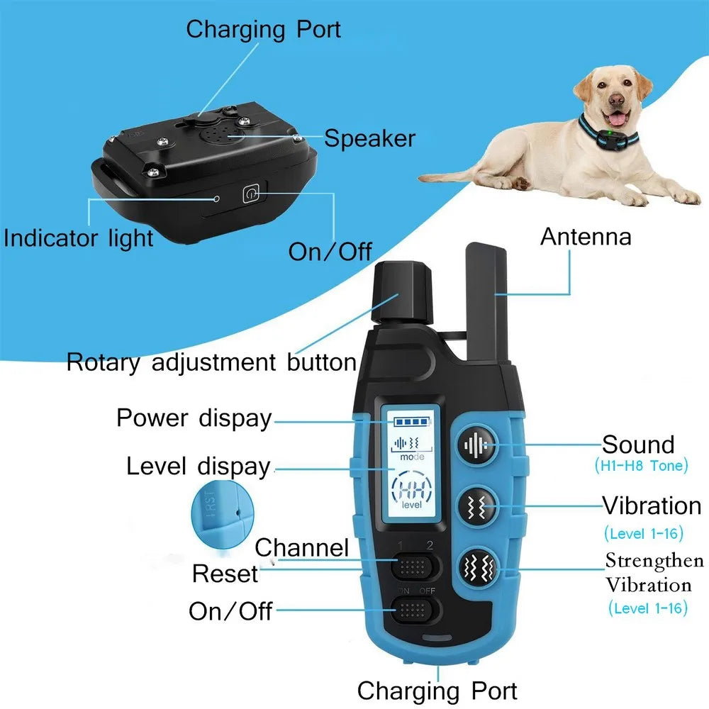 Rechargeable No-Shock Anti-Bark and Waterproof Dog Training Collar with Beep and Vibration Modes