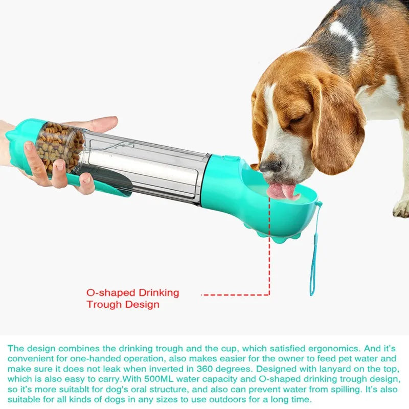 500ml Portable Pet Water Bottle and Food Feeder with Poop Dispenser