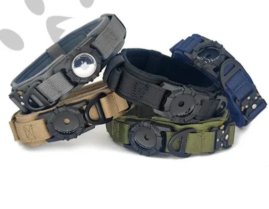 AirTag-Compatible Tactical Dog Collar with Handle