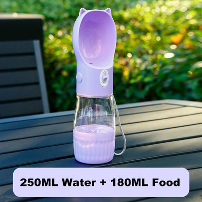 Portable Dog Water Bottle With Food Cup 