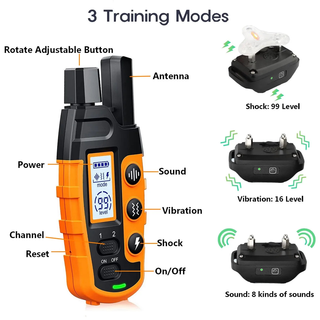 eCollar 3300ft Rechargeable and Waterproof Dog Training Collar with Remote