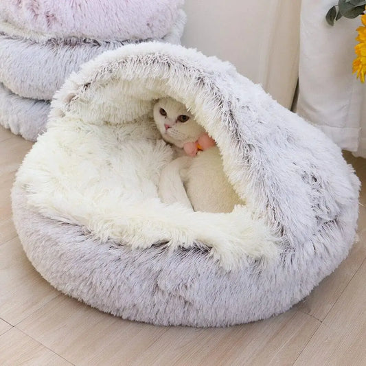 Luxurious Plush Pet Bed with Convertible Cover for Cats and Small Dogs