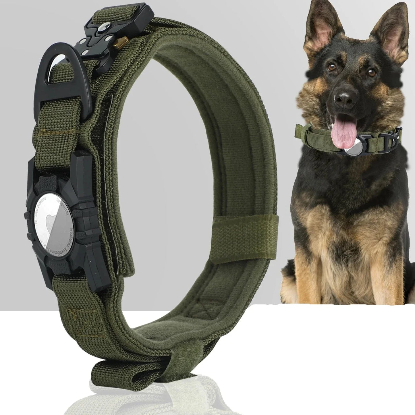 AirTag-Compatible Tactical Dog Collar with Handle