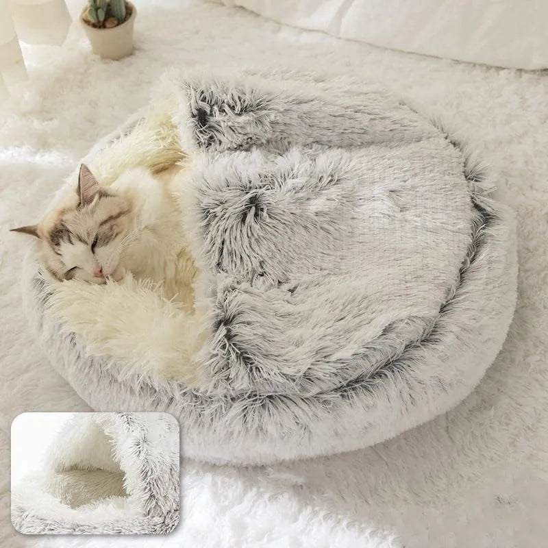 Luxurious Plush Pet Bed with Convertible Cover for Cats and Small Dogs