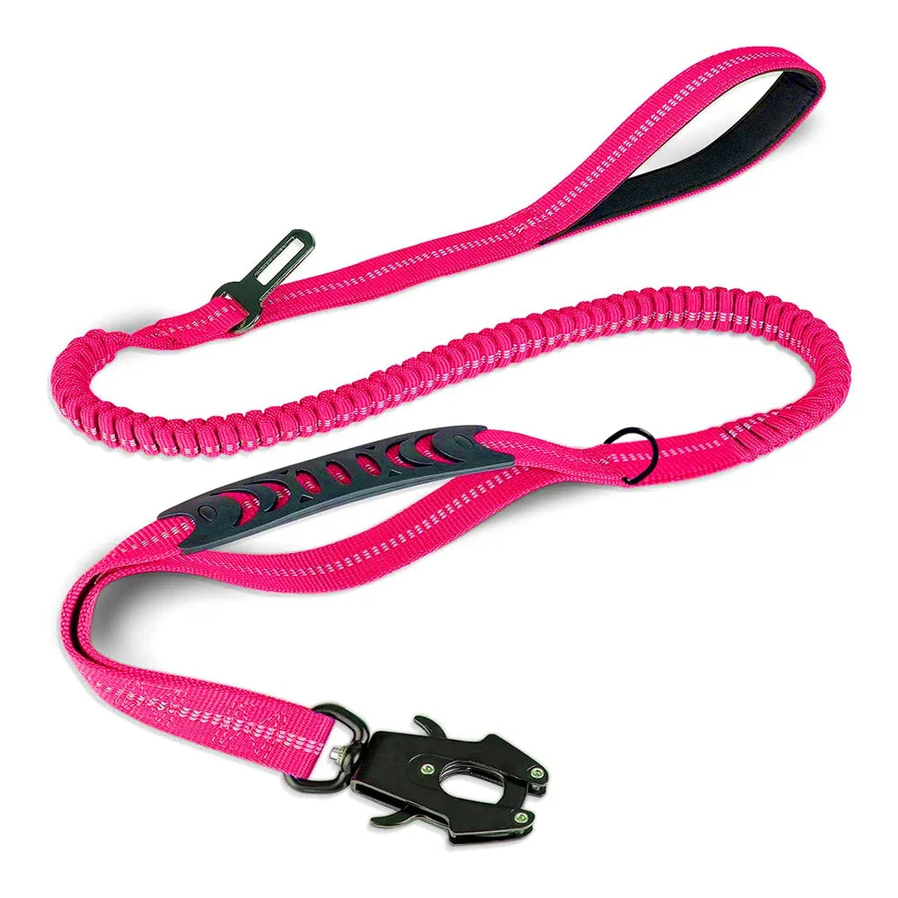 Reflective Shock Absorbing Pet Leash with Car Seatbelt for Large Dogs