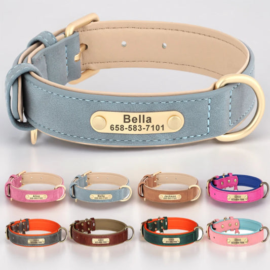 Personalised Dog Collar Custom Engraved PU Leather