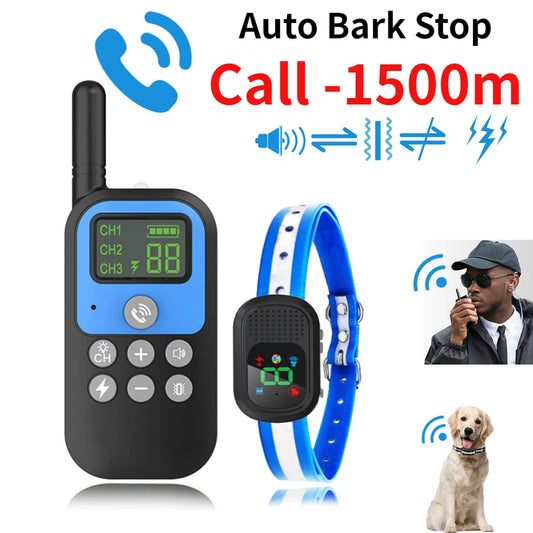 1500m Electric Dog Training Collar with Voice Walkie-Talkie