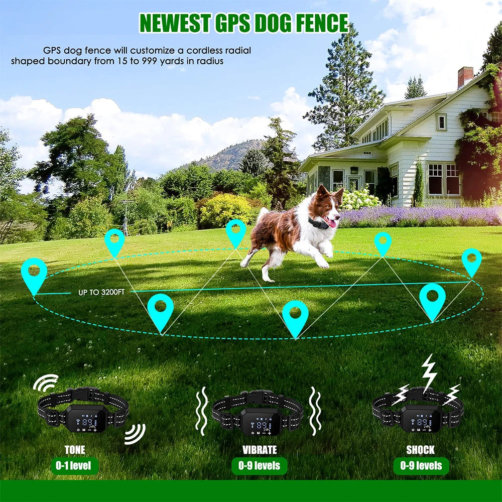 GPS Wireless Dog Fence with Adjustable Warning Strength and Rechargeable Pet Containment System