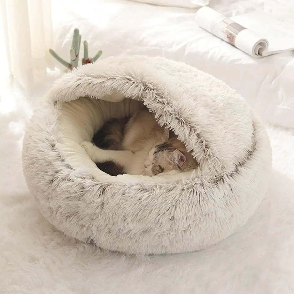 Luxurious Plush Pet Bed with Convertible Cover for Cats and Small Dogs