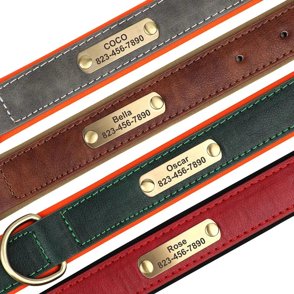Personalised Dog Collar Custom Engraved PU Leather