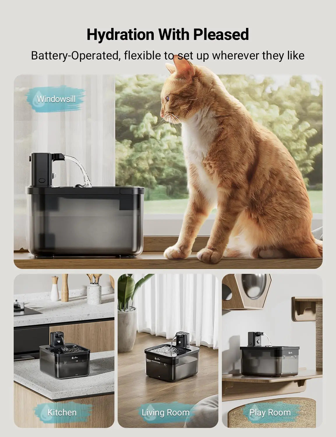 Battery-Operated Automatic Pet Water Dispenser with Motion Sensor
