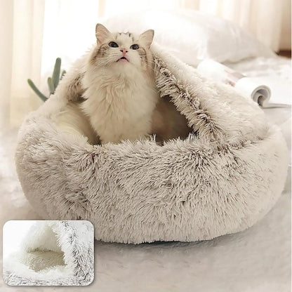 Luxurious Plush Pet Bed with Convertible Cover for Cats and Small Dogs