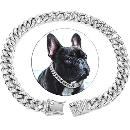 Rhinestone Chain Cuban Dog Collar