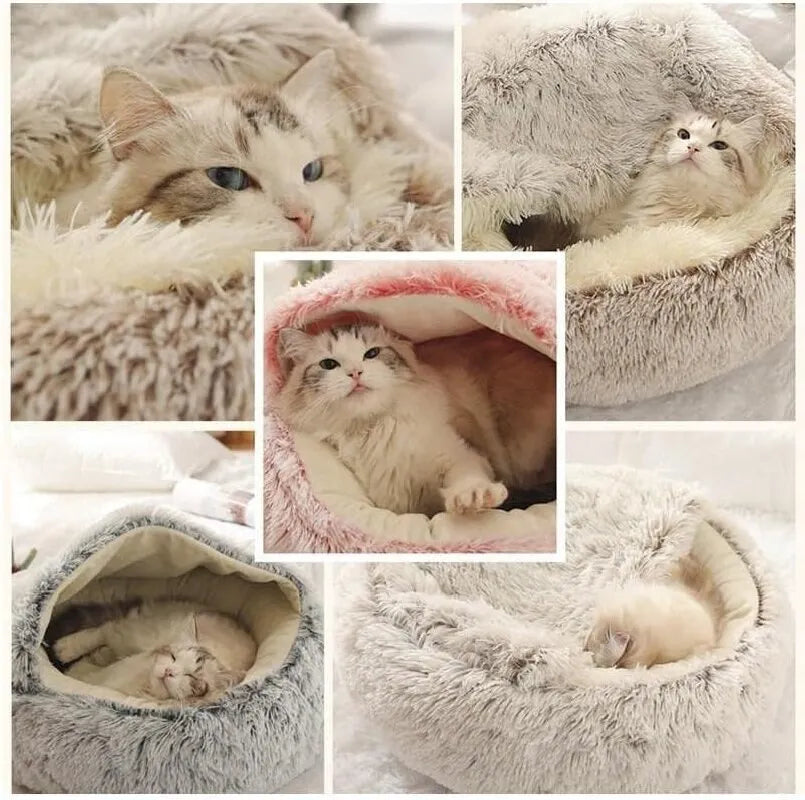 Luxurious Plush Pet Bed with Convertible Cover for Cats and Small Dogs