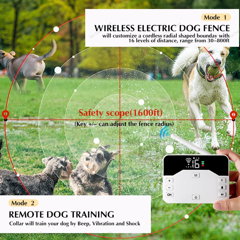 2-in-1 Electric Pet Wireless Fence and Training Collar System