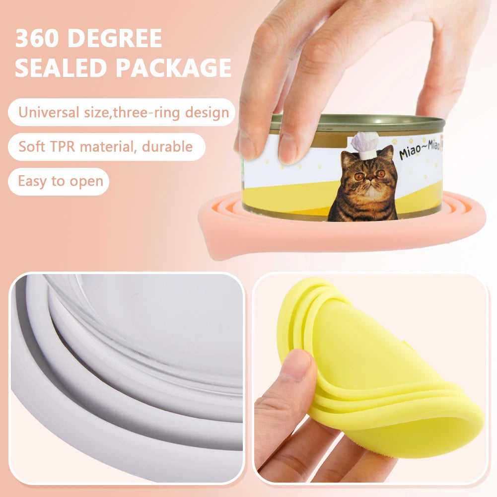 4-Piece Set of Reusable Pet Food Can Covers with 3 Spoons