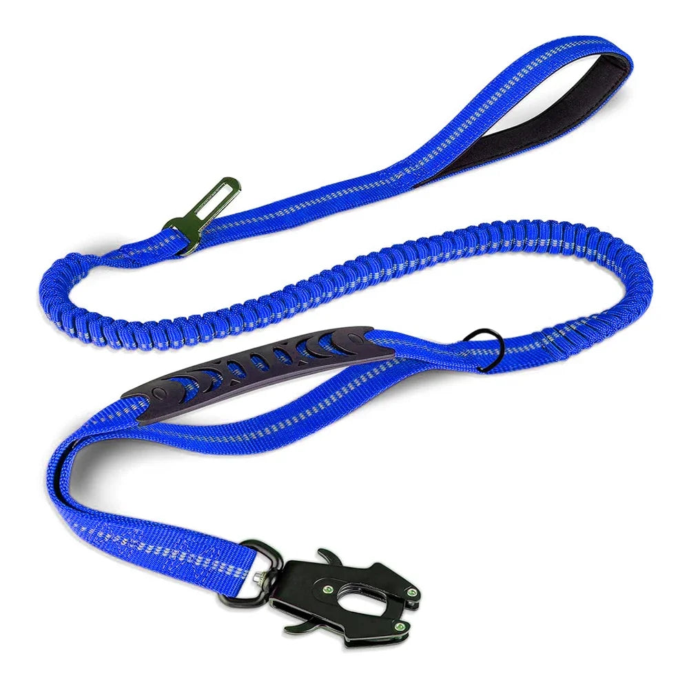 Reflective Shock Absorbing Pet Leash with Car Seatbelt for Large Dogs