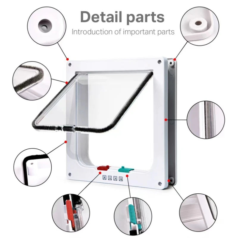 Cat Flap Door with 4-Way Security Lock